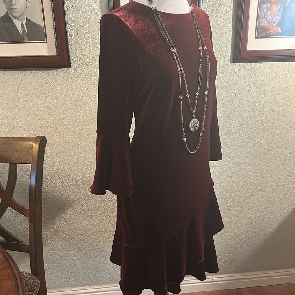 Lauren Ralph Lauren Burgundy Velvet Midi Dress